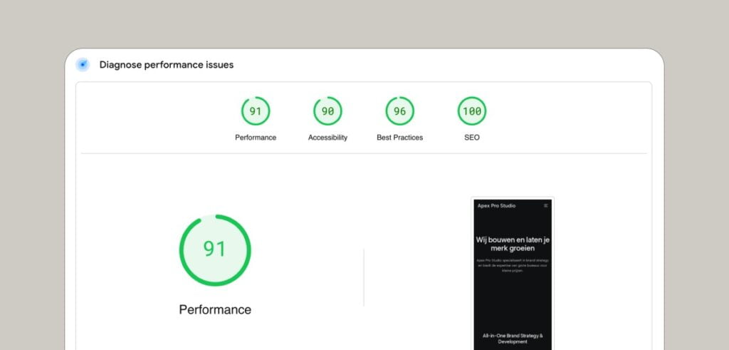 Example of website speed insights