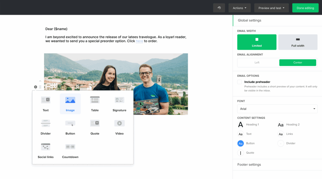 Mailerlite rich text editor